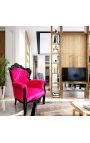 Grande poltrona in stile barocco di velluto rosa fuchsia e legno laccato nero - 12