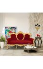 Canapé baroque tissu velours bordeaux et bois doré - 11