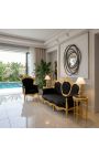 Gran sillón de estilo barroco con tela de terciopelo negro y madera dorada - 7