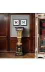 Colonna quadrata (conchiglia) in marmo nero con bronzo stile Impero