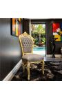 Barokk Rococo Style Chair Taupe Velvet Fabric and Gold Wood