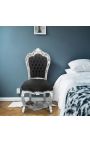 Silla de estilo rococó barroco Tela satine negra y madera de plata