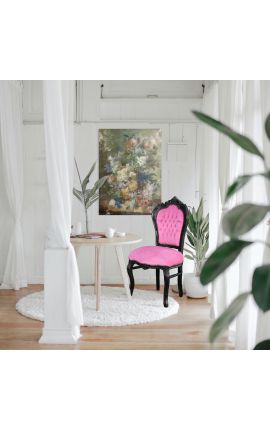 Barock Rococo Style Chair Pink Velvet och Svart trä