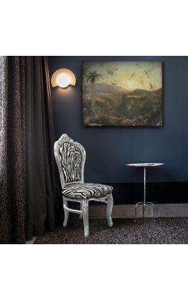 Silla de estilo rococo barroco tela de cebra y madera de plata