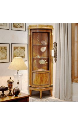 Ensimmäinen Ranskan Empire Style Corner Display Cabinet Elm Marquetry