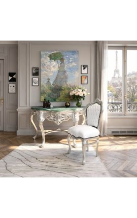 Barokke Rococo-stijl stoel Witte kunstleer en zilver hout