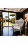 Grand fauteuil de style baroque tissu simili cuir argent et bois argent - 17
