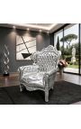 Grand fauteuil de style baroque tissu simili cuir argent et bois argent - 6
