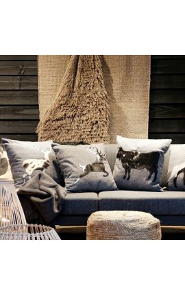 Square cushion i cowhide og wool "stående cow" 45 x 45