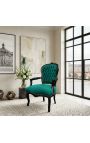 Sillón barroco de Louis XV Terciopelo verde estilo y madera negra brillante. - 12