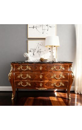 Byrå med 3 lådor Louis XV stil inlagd med svart marmor topp