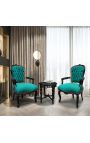 Poltrona barroca de Louis XV estilo verde veludo e madeira preta brilhante - 13