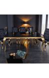 Mesa de comedor barroca moderna en acero dorado, tapa de cristal negro 200cm - 6