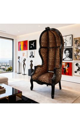 Silla de estilo barroco de Grand Porter, tela de leopardo y madera negra - 2