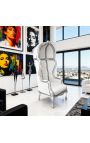 Silla de estilo barroco de gran portero de cuero blanco y madera de plata