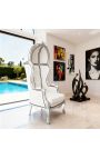 Silla de estilo barroco de gran portero de cuero blanco y madera de plata