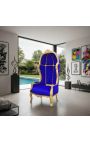 Grand fauteuil carrosse de style baroque tissu velours bleu et bois doré