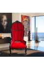 Sedia in stile barocco in velluto rosso e legno nero