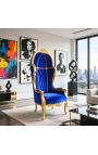 Silla de estilo barroco de gran porter terciopelo azul y madera de oro
