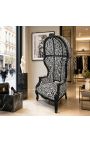 Gran porter de estilo barroco sillón zebra patrón tela brillante madera negra - 3