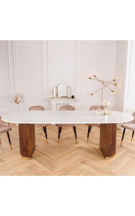 Dining table 240 cm GABBY oval in mango tree wood and white marble top