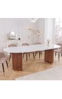 Taula de menjador 240 cm GABBY oval en fusta d'arbre de mango i superior de marbre blanc