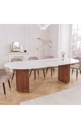Esstisch 240 cm GABBY oval aus Mangobaumholz und weißem Marmoroberteil
