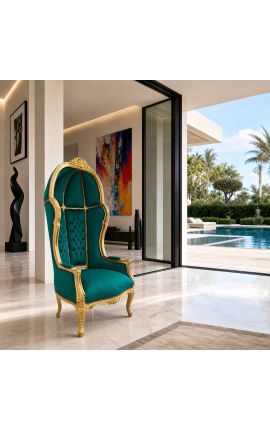 Grand Porter baroko stiliaus kėdė žalias aksomas ir aukso mediena