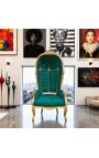 Grand fauteuil carrosse de style baroque tissu velours vert et bois doré