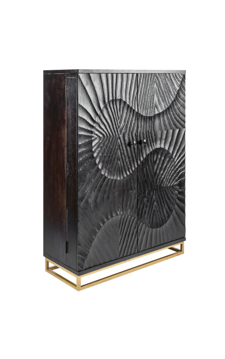 Meuble Bar NERVURA en manguier noir – 140 cm - 1