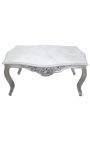 Coffee table baroque style silvered wood with white marble top