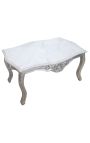 Coffee table baroque style silvered wood with white marble top