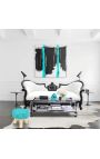 Baroque sofa Napoleon III medallion white leatherette and glossy black wood