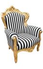 Big Baroque Style Poltrona a strisce in bianco e nero e legno d'oro - 12