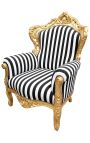 Stor barokk stil lenestol stripet svart og hvitt og gull tre - 11