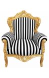 Big Baroque Style Poltrona a strisce in bianco e nero e legno d'oro - 13
