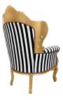 Veliki baročni fotelj Style Striped Črno-beli in zlati les - 14