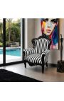 Gran sillón barroco a rayas blancas y negras con madera negra - 5