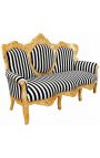 Tessuto barocco Tessuto Strisce in bianco e nero con legno dorato - 11