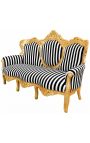 Tessuto barocco Tessuto Strisce in bianco e nero con legno dorato - 10