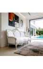 Sofa w stylu barokowym biała ekoskóra i srebrne drewno - 5