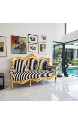 Barokke sofa zwart-witte strepen met gouden hout - 2