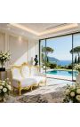 Canapea baroc din piele fals alb si lemn auriu - 5