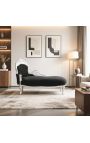 Large baroque chaise longue black velvet fabric and silver wood - 3