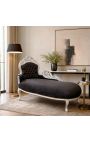 Grote barok chaise longue zwart fluweel stof en zilver hout - 13