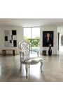 Baroque Rococo Armchair style silver leatherette and silvered wood - 6