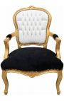 Baroka krēsls no Louis XV Stils balts mākslīgās ādas, melns samta un sudraba koksne (Dupliqué) - 1