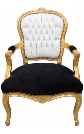 Barocksessel von Louis XV Stil weißes Kunstleder, schwarzer Samt und Silberholz (Dupliqué) - 1