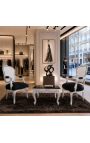Poltrona barocca di Louis XV Stile in ecopelle bianca, velluto nero e legno d'argento