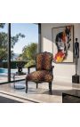 Baroque armchair of Louis XV leopard fabric and lacquered black wood - 13